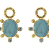 Teal Venetian Glass Intaglio "Mosca" Earring Charms With Faceted Blue Zircon