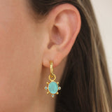 Teal Venetian Glass Intaglio "Mosca" Earring Charms With Faceted Blue Zircon