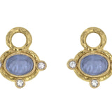Cerulean Venetian Glass Intaglio "Micro Horse" Earring Charms for Hoops with Faceted Moonstones