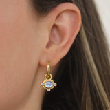 Cerulean Venetian Glass Intaglio "Micro Horse" Earring Charms for Hoops with Faceted Moonstones