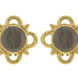 Bronze Venetian Glass Intaglio "Putto with Arrow" Earrings with Gold Wire Arches and Triads
