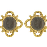Bronze Venetian Glass Intaglio "Putto with Arrow" Earrings with Gold Wire Arches and Triads