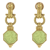 Lime Venetian Glass Intaglio "Donna Putto" Double-Banded Cheerio Drop Earrings