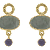 Smoke Venetian Glass Intaglio "Flying Pegasus" and Iolite Dangle Earring Charms for Hoops