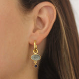 Smoke Venetian Glass Intaglio "Flying Pegasus" and Iolite Dangle Earring Charms for Hoops
