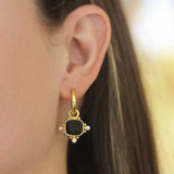 Black Venetian Glass Intaglio "God with Horse" Earring Charms With Pearls and Side Gold Dots for Hoop