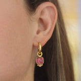 Cushion Cabochon and Faceted Pink Tourmaline Earring Charms for Hoops