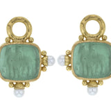 Nile Venetian Glass Intaglio "God with Horse" Earring Charms For Hoops with Pearl and Side Gold Dots