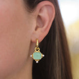 Nile Venetian Glass Intaglio "God with Horse" Earring Charms For Hoops with Pearl and Side Gold Dots