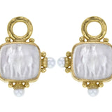 Crystal Venetian Glass Intaglio "God with Horse" Earring Charms For Hoops with Pearl and Side Gold Dots