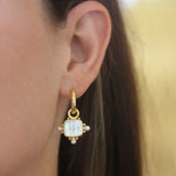 Crystal Venetian Glass Intaglio "God with Horse" Earring Charms For Hoops with Pearl and Side Gold Dots
