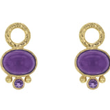 Oval Cabochon Amethyst Earring Charms for Hoops with Bottom Faceted Amethyst