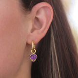 Oval Cabochon Amethyst Earring Charms for Hoops with Bottom Faceted Amethyst