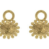 Horizontal Oval Gold Dome Earring Charms For Hoops With Granulated Edge