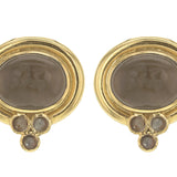 Bronze Venetian Glass Intaglio "Cab Equestrian" Earrings with Bottom Smoky Quartz Triad