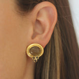 Bronze Venetian Glass Intaglio "Cab Equestrian" Earrings with Bottom Smoky Quartz Triad