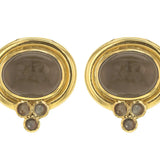 Bronze Venetian Glass Intaglio "Cab Equestrian" Earrings with Bottom Smoky Quartz Triad