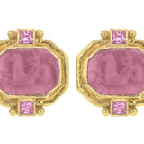 Pink Venetian Glass Intaglio "Cherub with Seahorse" Earrings With Faceted Square Pink Tourmalines