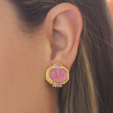 Pink Venetian Glass Intaglio "Cherub with Seahorse" Earrings With Faceted Square Pink Tourmalines
