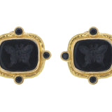Black Venetian Glass Intaglio “Butterfly” And Faceted Black Spinel Earrings