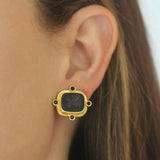 Black Venetian Glass Intaglio “Butterfly” And Faceted Black Spinel Earrings