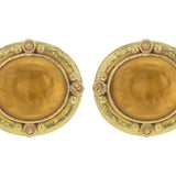 Light Amber Venetian Glass Intaglio "Cab Goat, Lion and Putto" Earrings with Faceted Spessartite Garnet