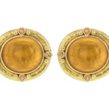 Light Amber Venetian Glass Intaglio "Cab Goat, Lion and Putto" Earrings with Faceted Spessartite Garnet