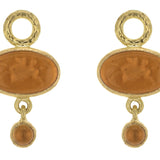 Amber Venetian Glass Intaglio "Flying Pegasus" and Citrine Earring Charms for Hoops