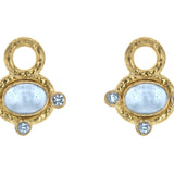 Horizontal Oval Cabochon Aquamarine Earring Charms for Hoops with Faceted Aquamarines