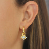 Horizontal Oval Cabochon Aquamarine Earring Charms for Hoops with Faceted Aquamarines
