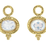 Horizontal Oval Faceted Moonstone With Gold Dot Triad Earring Charms For Hoops