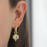Horizontal Oval Faceted Moonstone With Gold Dot Triad Earring Charms For Hoops