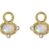Horizontal Oval Cabochon Moonstone Earring Charms for Hoops with Faceted Moonstones