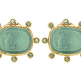 Nile Venetian Glass Intaglio "Cherub with Two Butterflies" Earrings with Faceted Peridot Halo