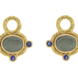Smoke Venetian Glass Intaglio "Micro Horse" Earring Charms for Hoops with Faceted Iolites