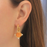 Amber Venetian Glass Intaglio "God with Horse" Earring Charms For Hoops with Pearl and Side Gold Dots