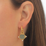 Smoke Venetian Glass Intaglio "God with Horse" Earring Charms For Hoops with Pearl and Side Gold Dots