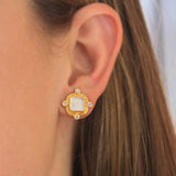 Crystal Venetian Glass Intaglio “Quadrato Antico” & Faceted Moonstone Stud Earrings