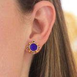 Cobalt Venetian Glass Intaglio "Tiny Bee" Stud Earrings with Faceted Iolite