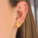 Gold Oval Dome with Gold Triads and Butterfly Back Stud Earrings