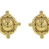 Gold Oval Dome with Gold Triads and Butterfly Back Stud Earrings
