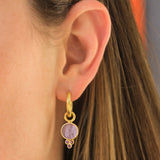 Mulberry Venetian Glass Intaglio "Round Cupid" Earring Charms With Three Amethyst Triads On Thin Bezel