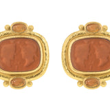 Amber Venetian Glass Intaglio “Facing Profiles” & Citrine Earrings