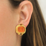 Amber Venetian Glass Intaglio “Facing Profiles” & Citrine Earrings