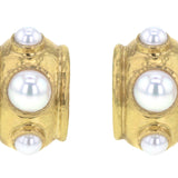 Freshwater Pearls Set in Puffy Bezel Earrings
