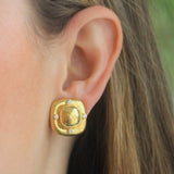 Square Gold Dome Earrings with Diamonds