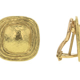 Square Gold Dome Earrings with Flat Ridge Bezel