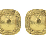 Square Gold Dome Earrings with Flat Ridge Bezel