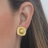 Square Gold Dome Earrings with Flat Ridge Bezel