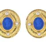 Peacock Venetian Glass Intaglio "Micro Angel and Dog" Earrings with Faceted Moonstone